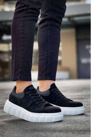 Mens Sneakers - Black White Suede - 144