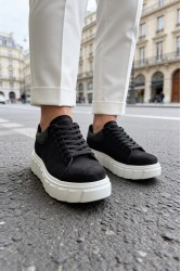 Mens Sneakers - Black White Suede - 144