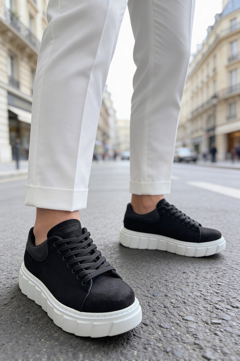 Mens Sneakers - Black White Suede - 144