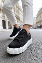 Mens Sneakers - Black White Suede - 144