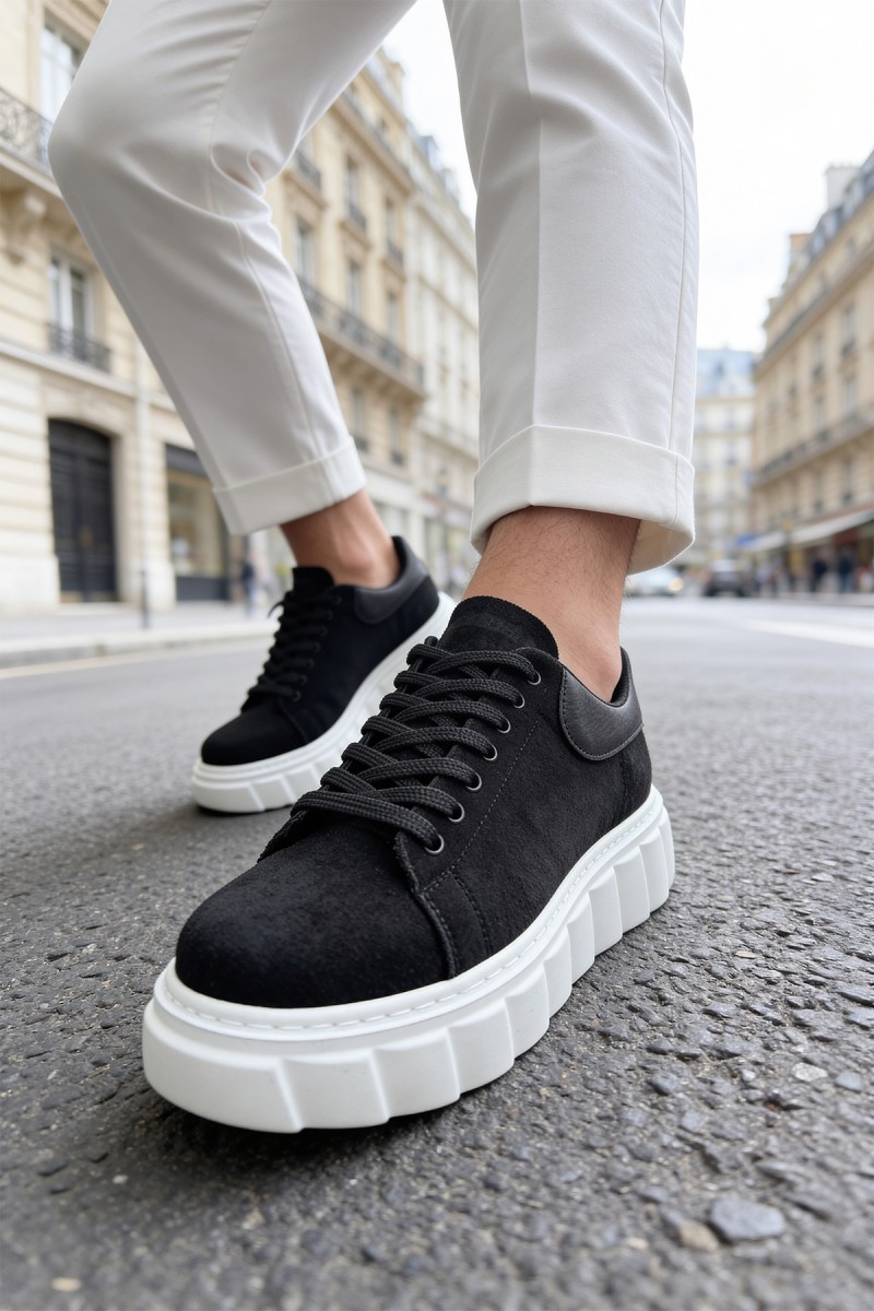 Mens Sneakers - Black White Suede - 144