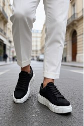 Mens Sneakers - Black White Suede - 144