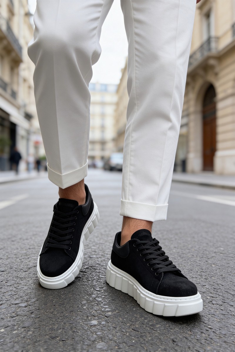 Mens Sneakers - Black White Suede - 144