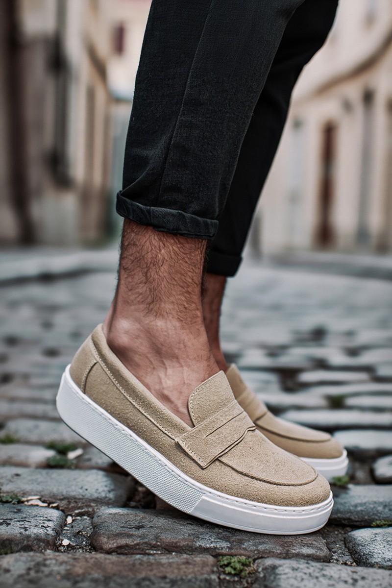 Mens Loafer - Beige Suede - 400
