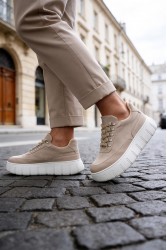 Mens Sneakers - Beige Suede White - 600