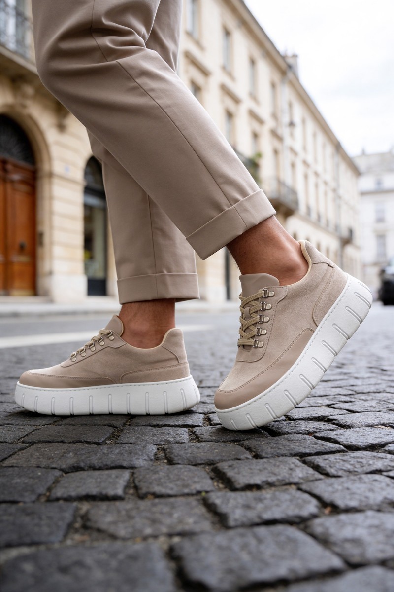 Mens Sneakers - Beige Suede White - 600