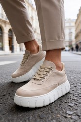 Mens Sneakers - Beige Suede White - 600