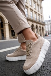 Mens Sneakers - Beige Suede White - 600