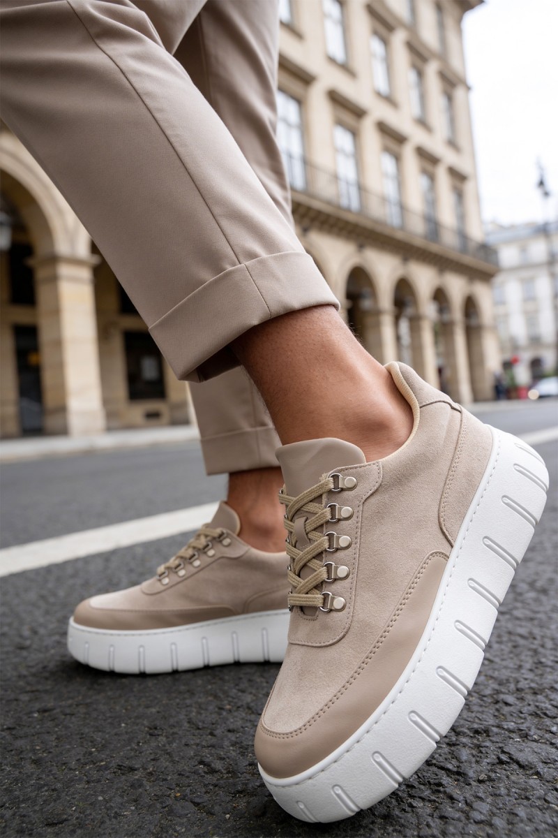 Mens Sneakers - Beige Suede White - 600