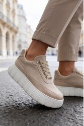 Mens Sneakers - Beige Suede White - 600