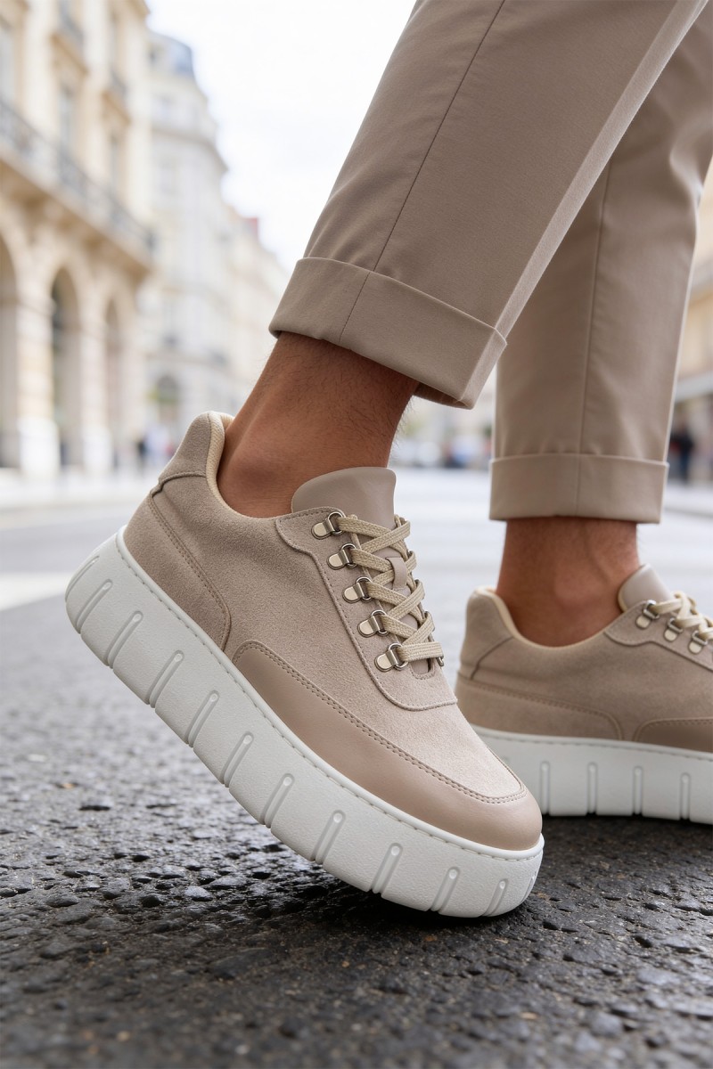 Mens Sneakers - Beige Suede White - 600