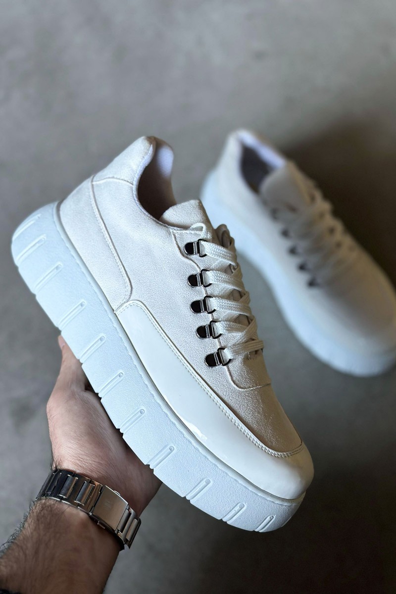 Mens Sneakers - White Suede - 600