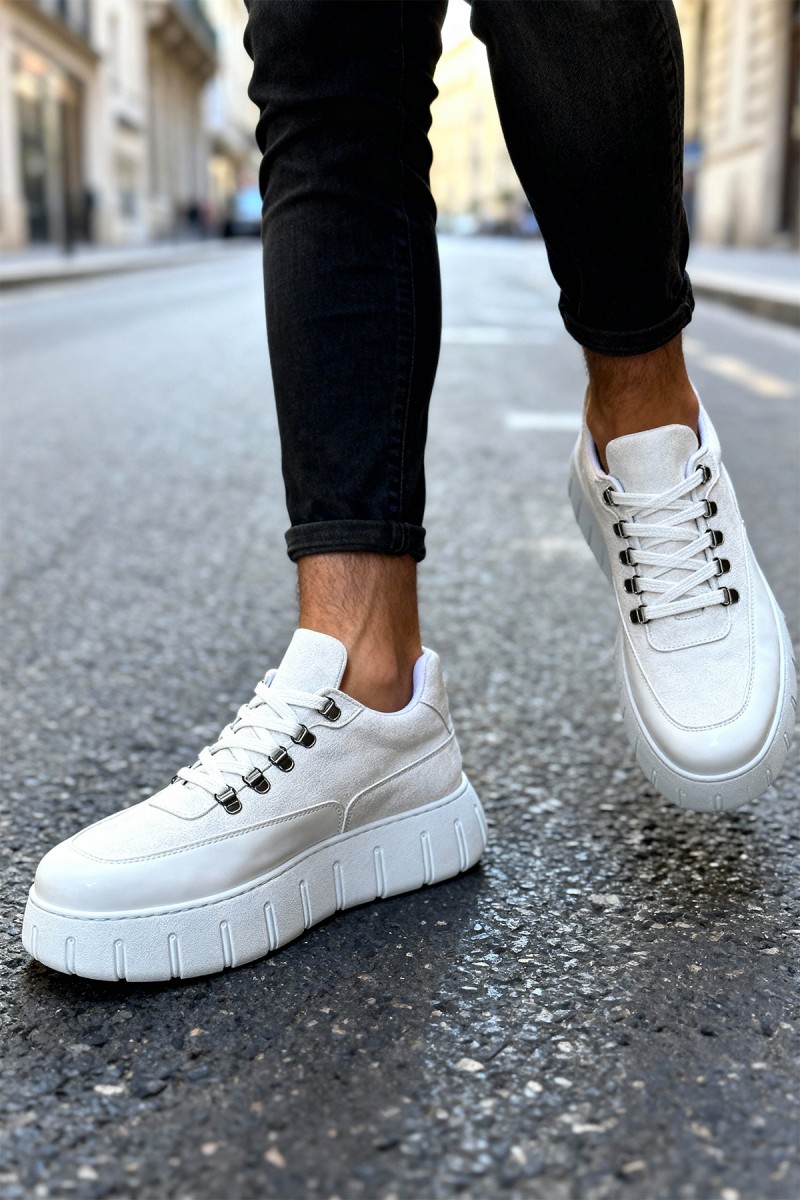 Mens Sneakers - White Suede - 600
