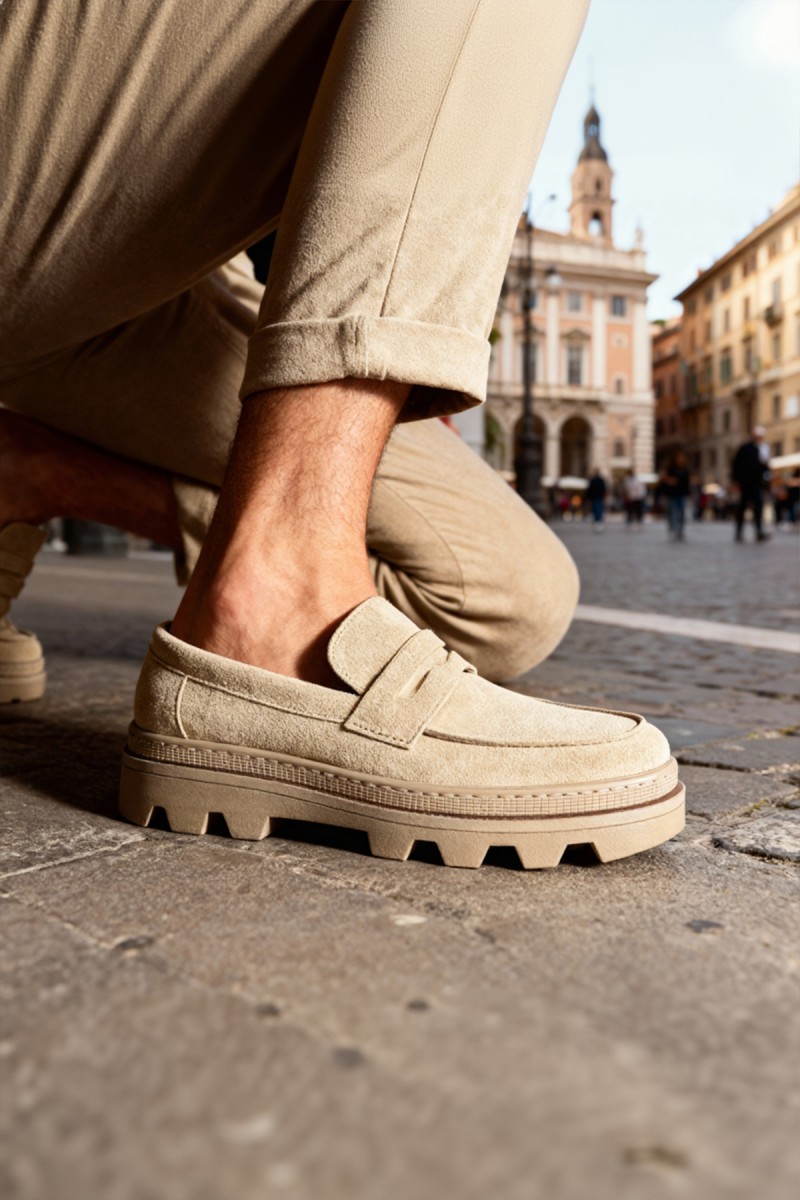 Mens Loafer - Beige Suede - 779