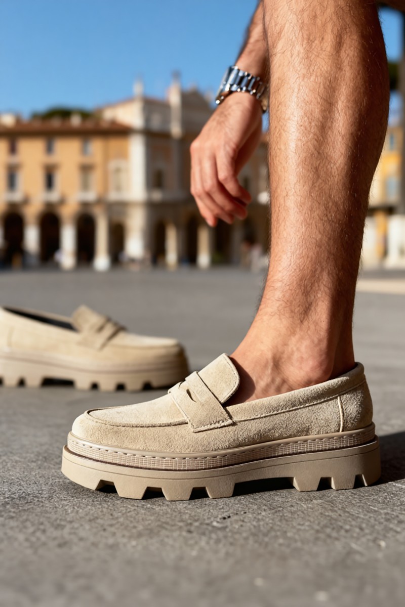 Mens Loafer - Beige Suede - 779