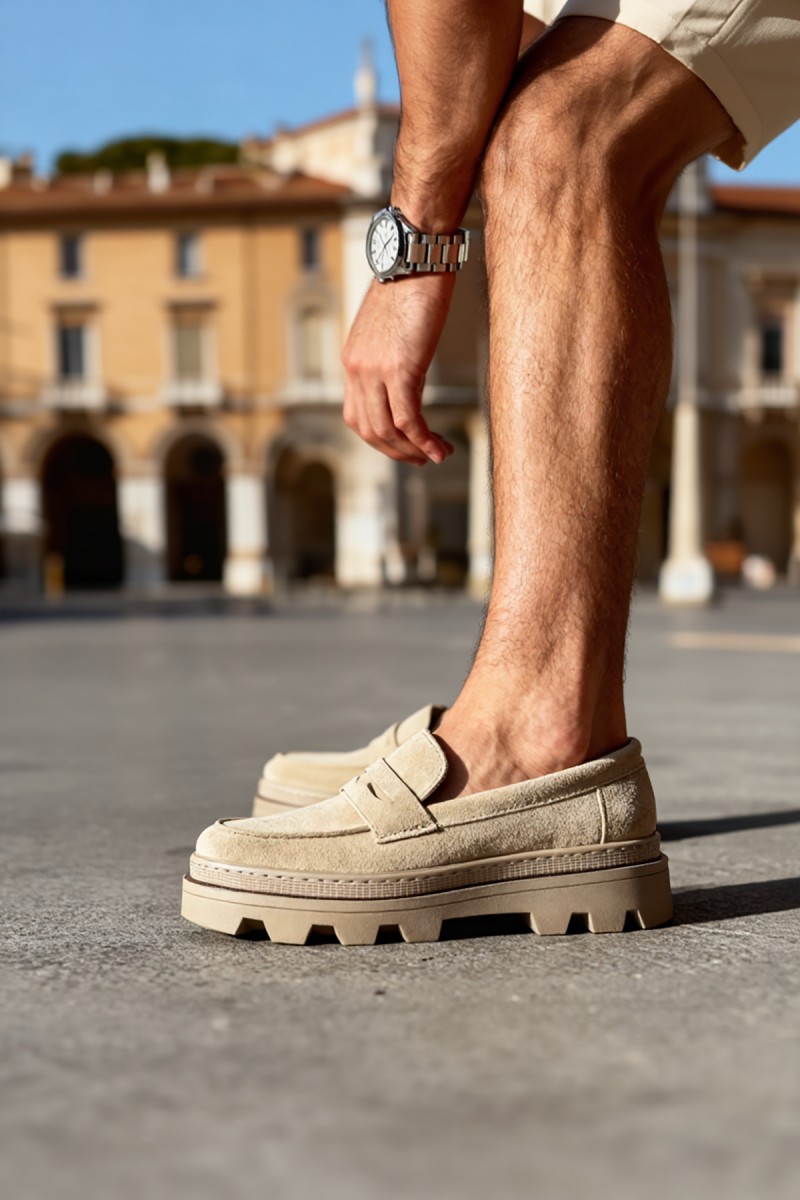 Mens Loafer - Beige Suede - 779