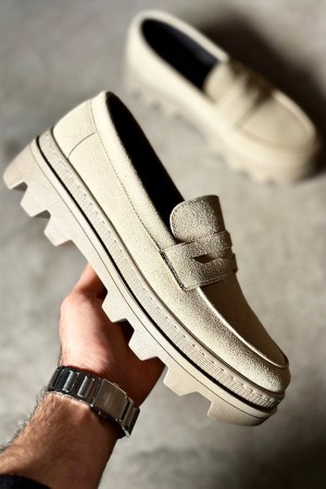 Mens Loafer - Beige Suede - 779