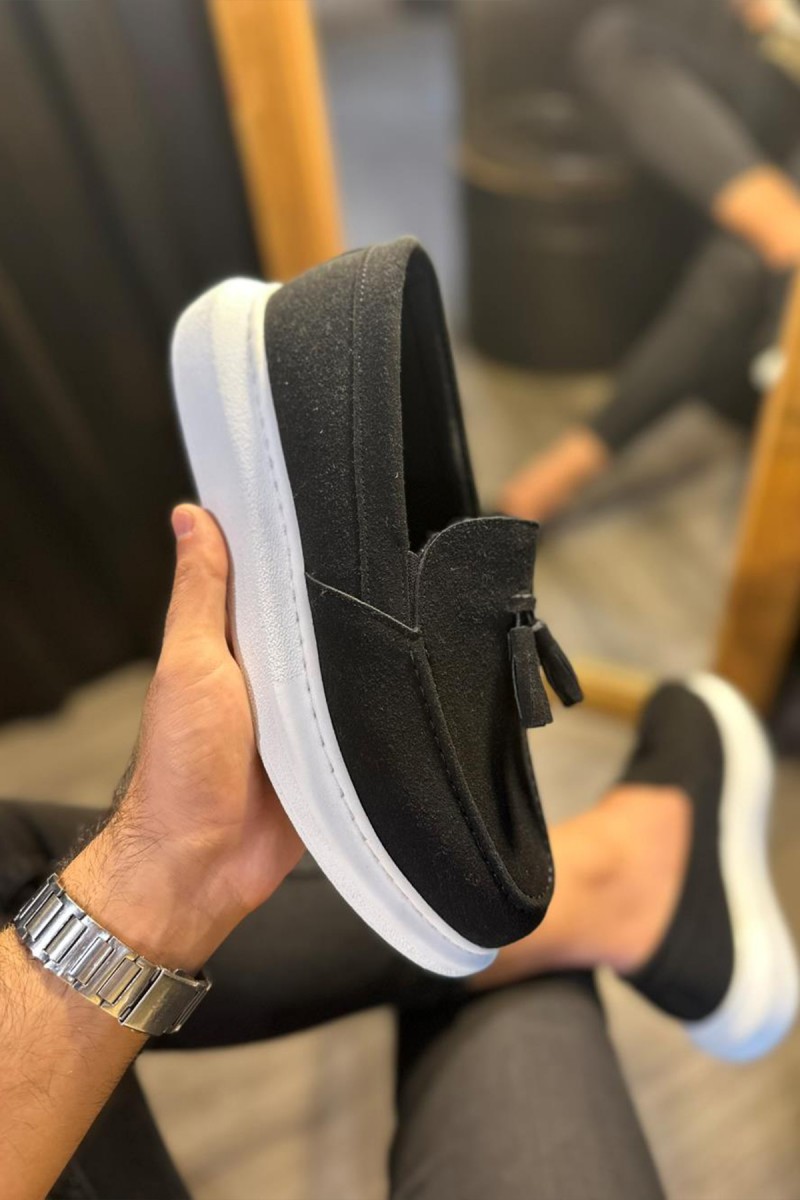 Mens Classic Shoes - Black White Suede - 818