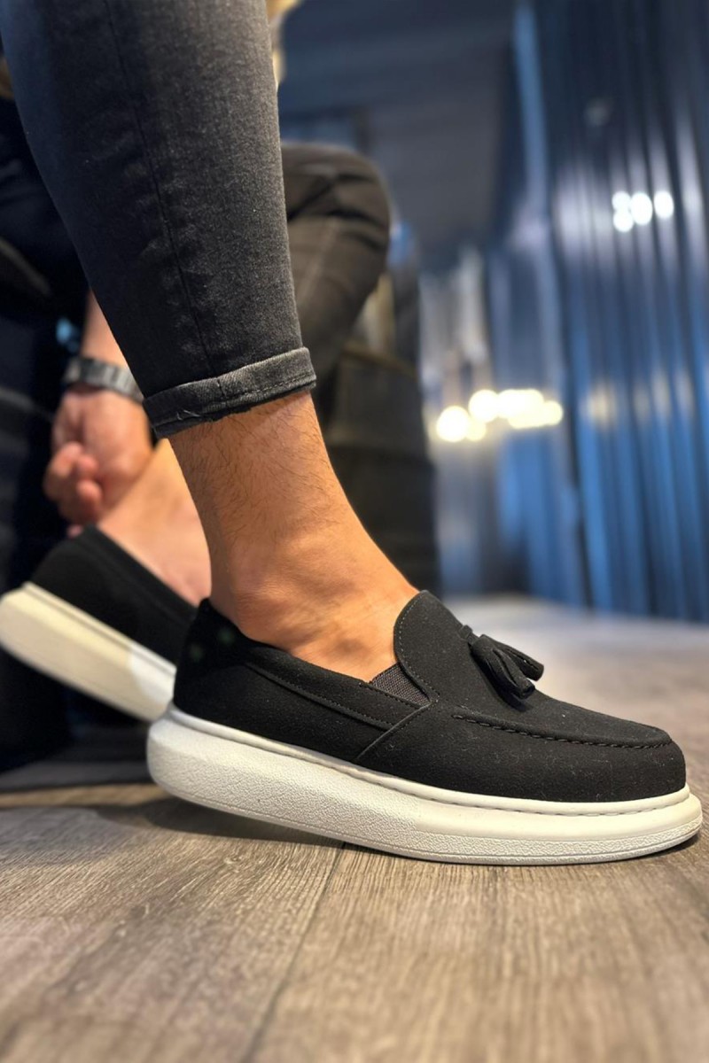Mens Classic Shoes - Black White Suede - 818