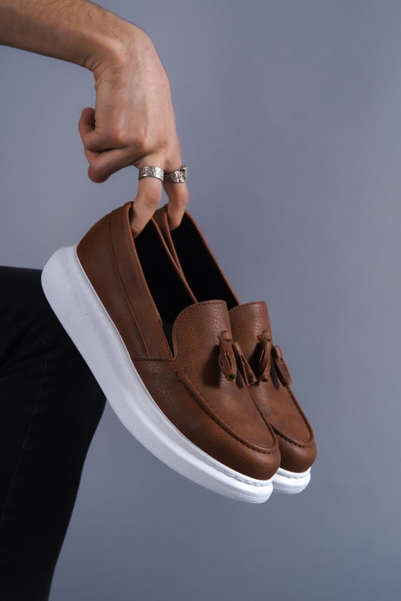 Mens Classic Shoes - Tan White - 818