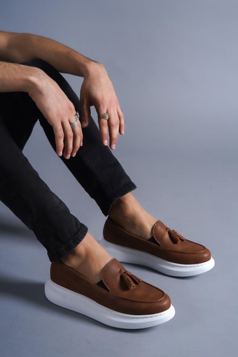 Mens Classic Shoes - Tan White - 818