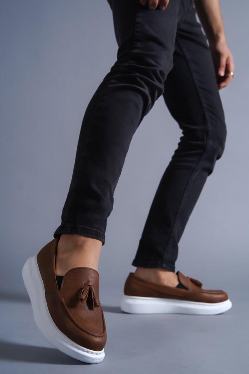 Mens Classic Shoes - Tan White - 818