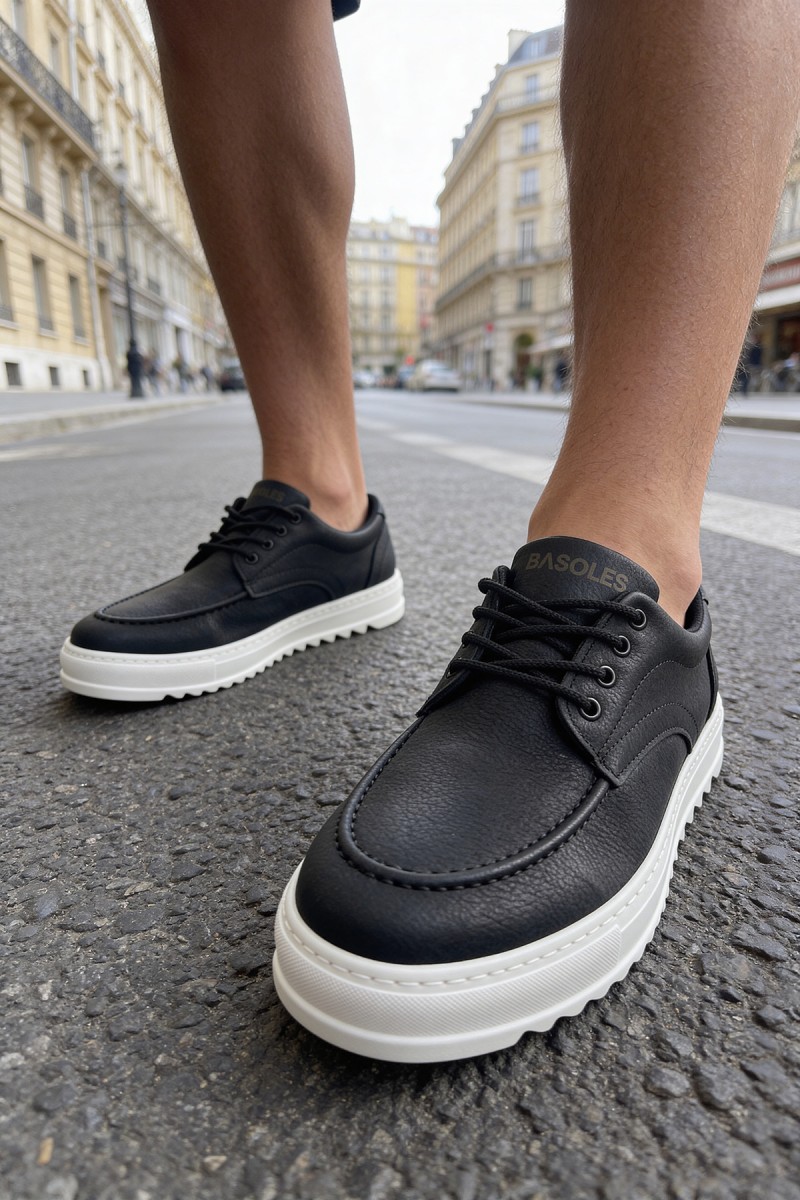 Mens Casual Shoes - Black White - T12