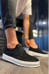 Mens Casual Shoes - Black White Suede - T12