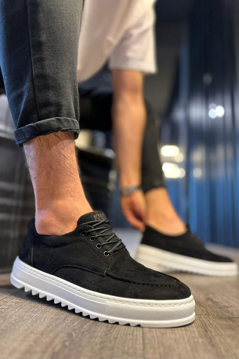 Mens Casual Shoes - Black White Suede - T12