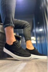Mens Casual Shoes - Black White Suede - T12
