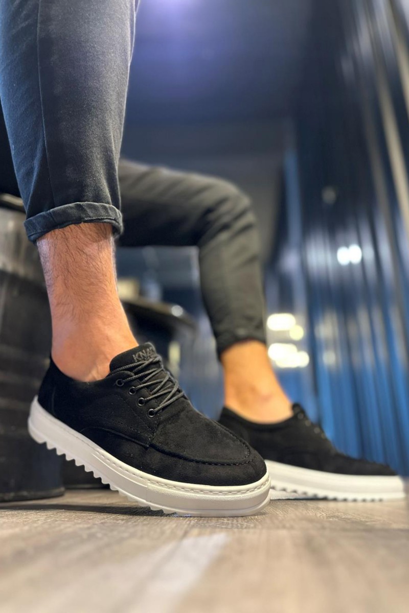 Mens Casual Shoes - Black White Suede - T12