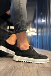 Mens Casual Shoes - Black White Suede - T12