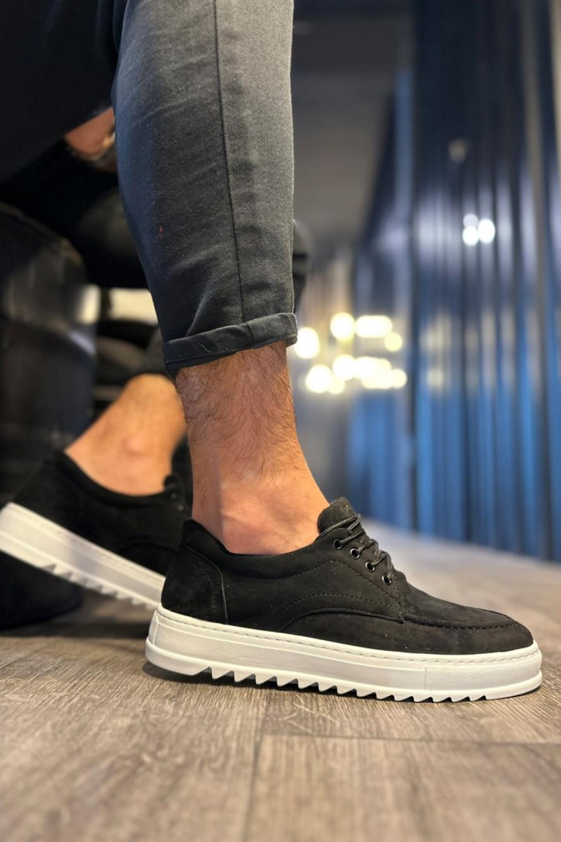 Mens Casual Shoes - Black White Suede - T12