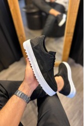 Mens Casual Shoes - Black White Suede - T12