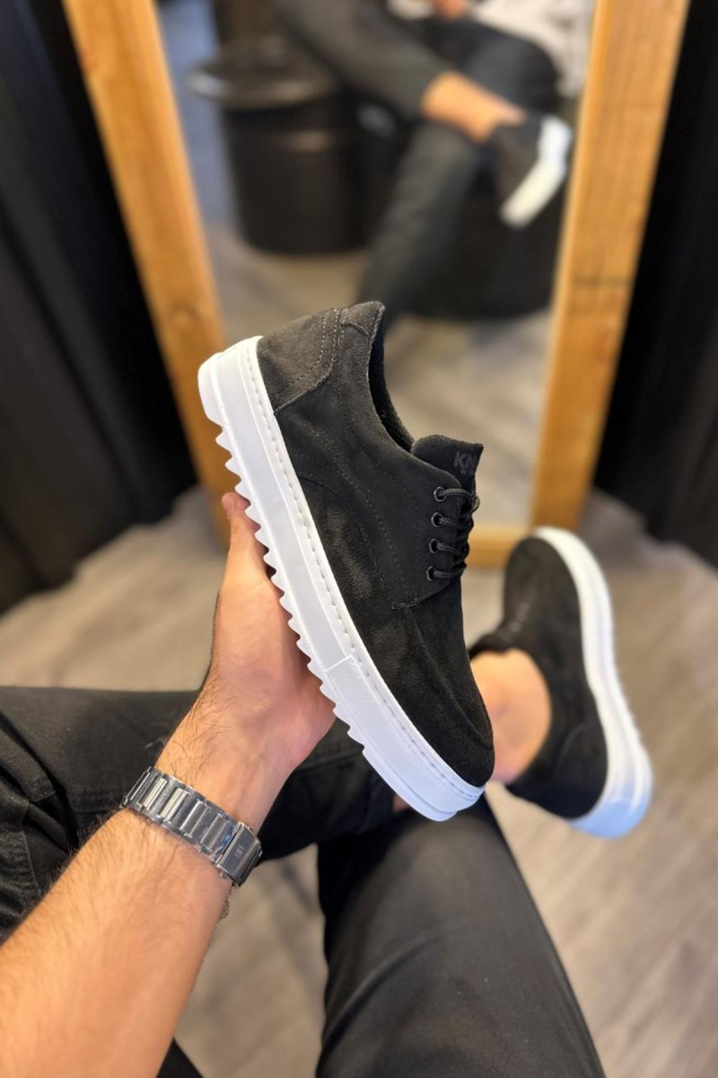 Mens Casual Shoes - Black White Suede - T12