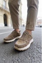 Mens Genuine Leather Sneakers - Brown - 321