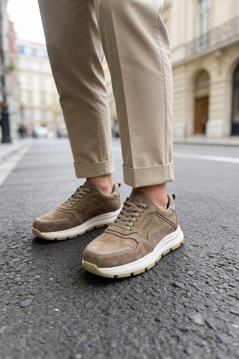 Mens Genuine Leather Sneakers - Brown - 321