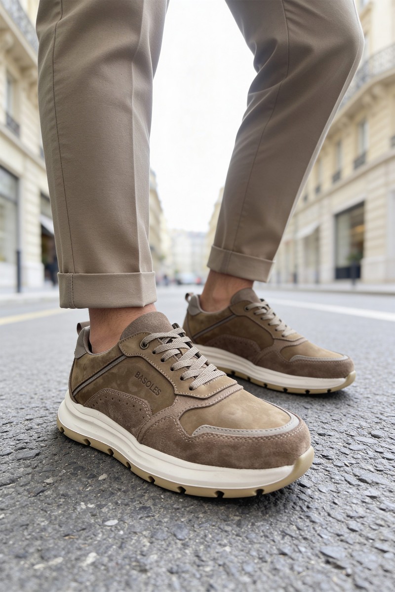 Mens Genuine Leather Sneakers - Brown - 321