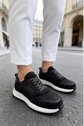 Mens Genuine Leather Sneakers - Black White - 321