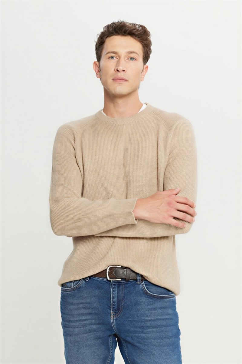 Men's Knit Sweater - Beige - 003