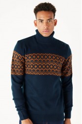 Men's Knit Sweater - Navy Blue - 004