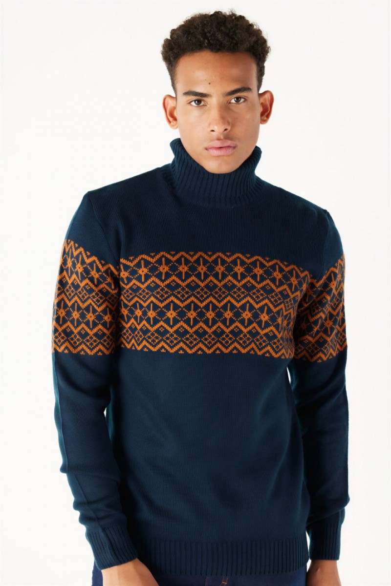 Men's Knit Sweater - Navy Blue - 004