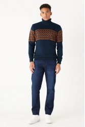 Men's Knit Sweater - Navy Blue - 004