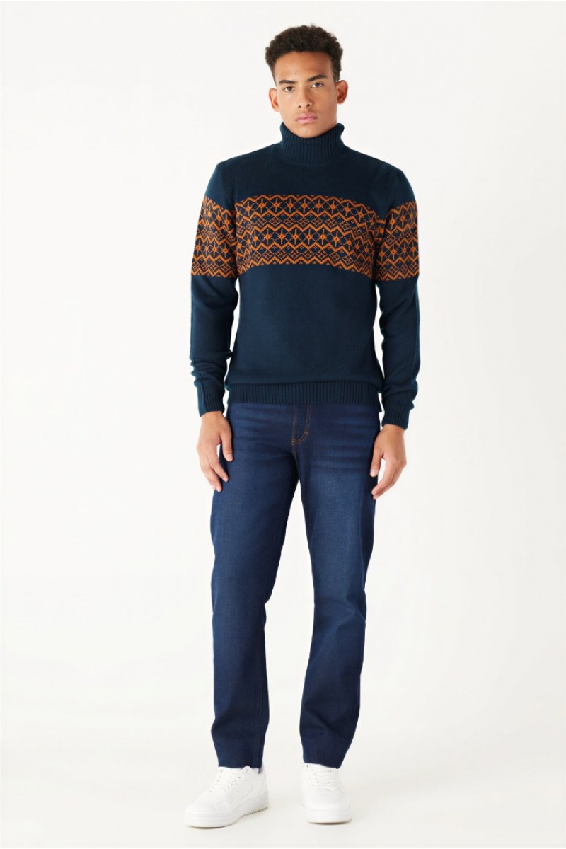 Men's Knit Sweater - Navy Blue - 004