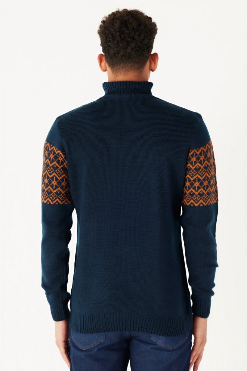 Men's Knit Sweater - Navy Blue - 004