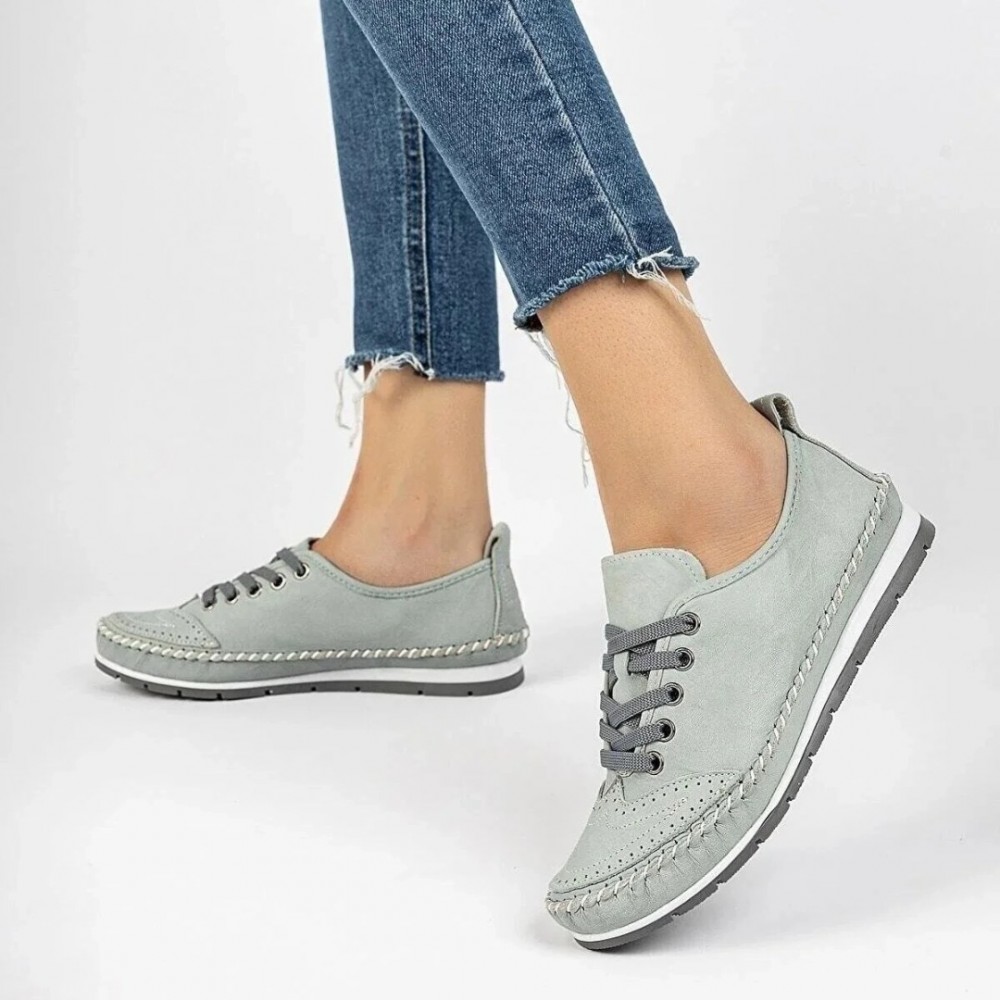 Women's Genuine Leather Ballerina - Blue - 16