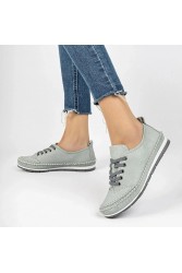 Women's Genuine Leather Ballerina - Blue - 16