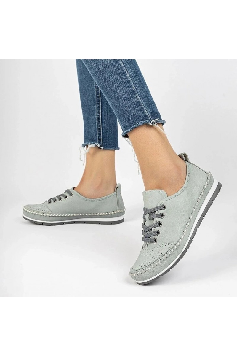 Women's Genuine Leather Ballerina - Blue - 16