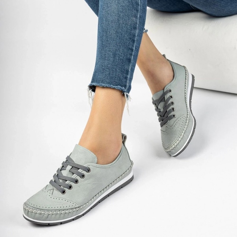 Women's Genuine Leather Ballerina - Blue - 16