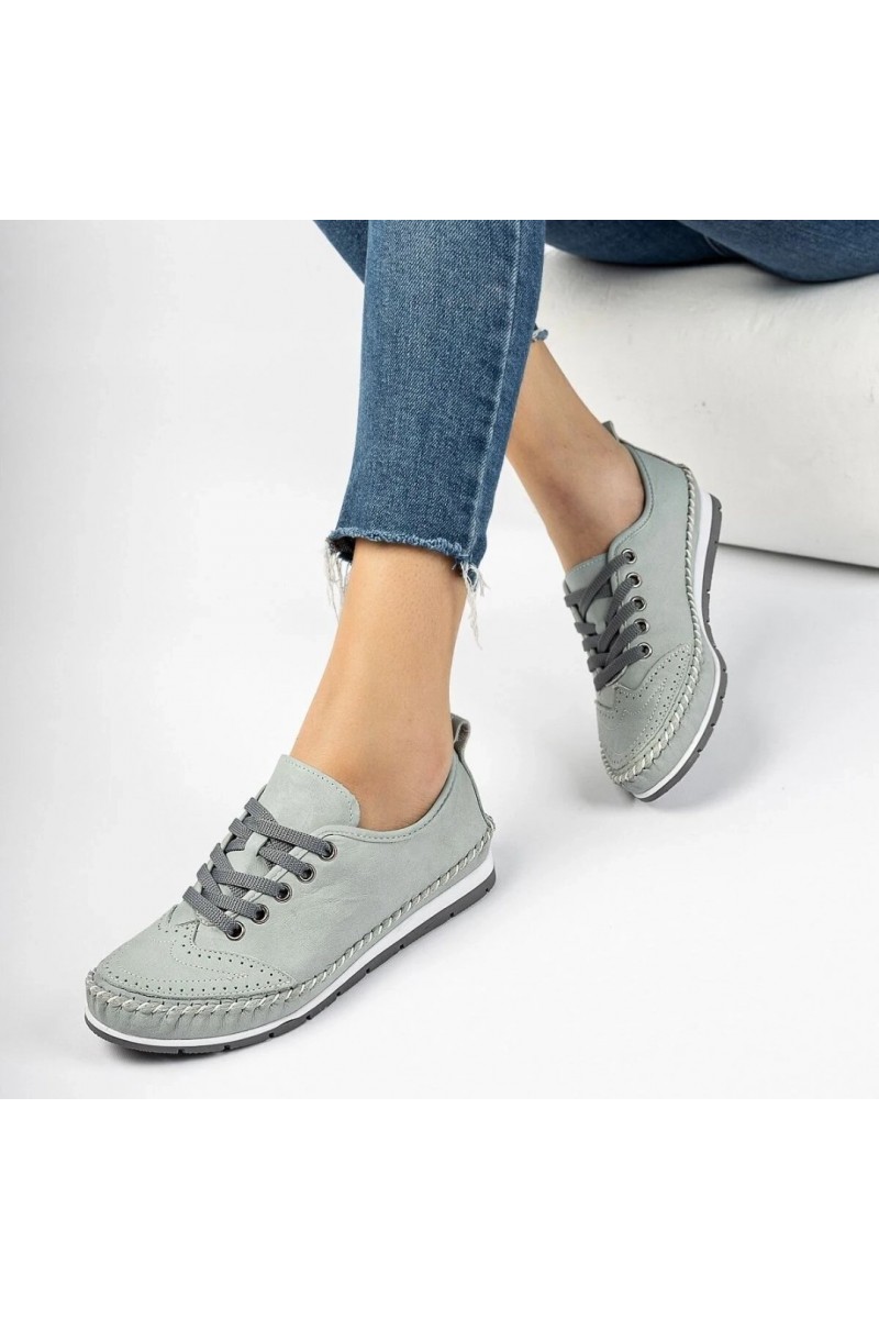 Women's Genuine Leather Ballerina - Blue - 16